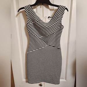 Guess Los Angeles Black & White Striped Off Shoulder Shift Dress